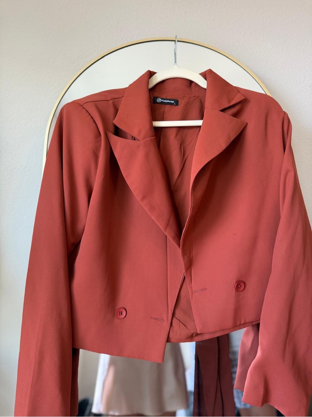 Rust Cropped Double-Breasted Blazer Jacket